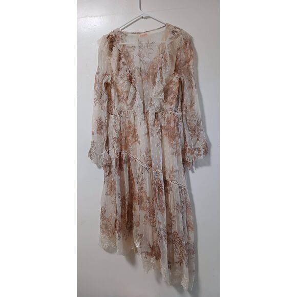 Free People women eliza small dress midi lace fairy beach boho whimsy peach - Picture 5 of 8